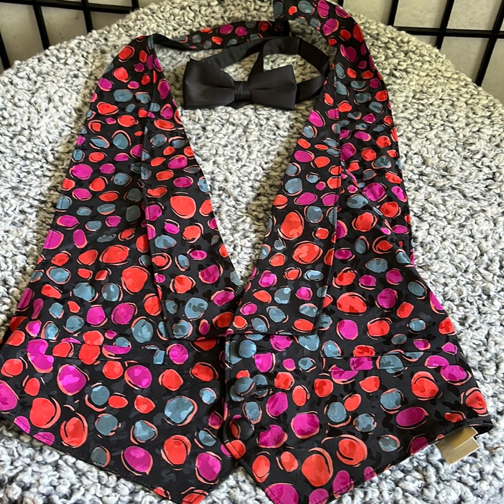 Mel Howard Silk Vest Size S & Hook Bow Tie